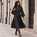 Vintage Long Sleeve Button Front Midi Dress