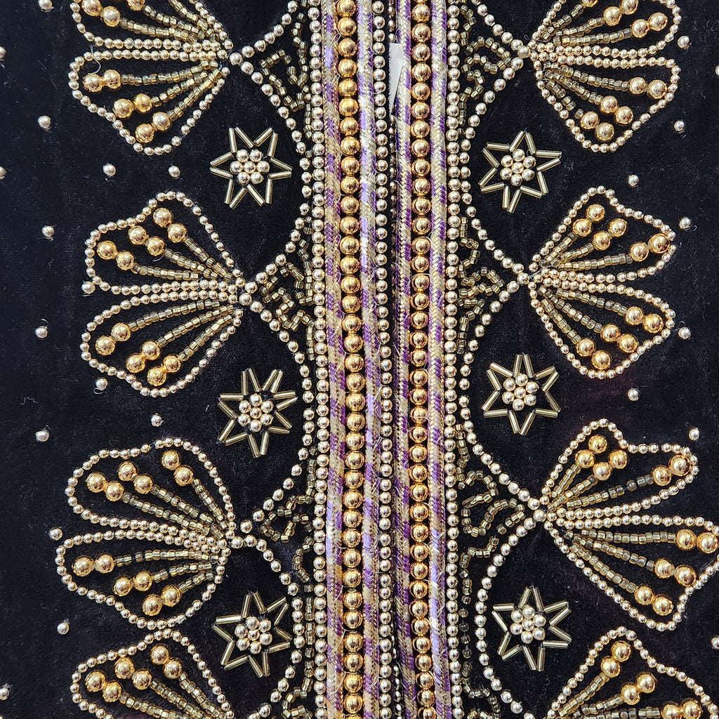 Vintage Black Cherry Velvet Beaded Evening Jacket | Gold Embroidery