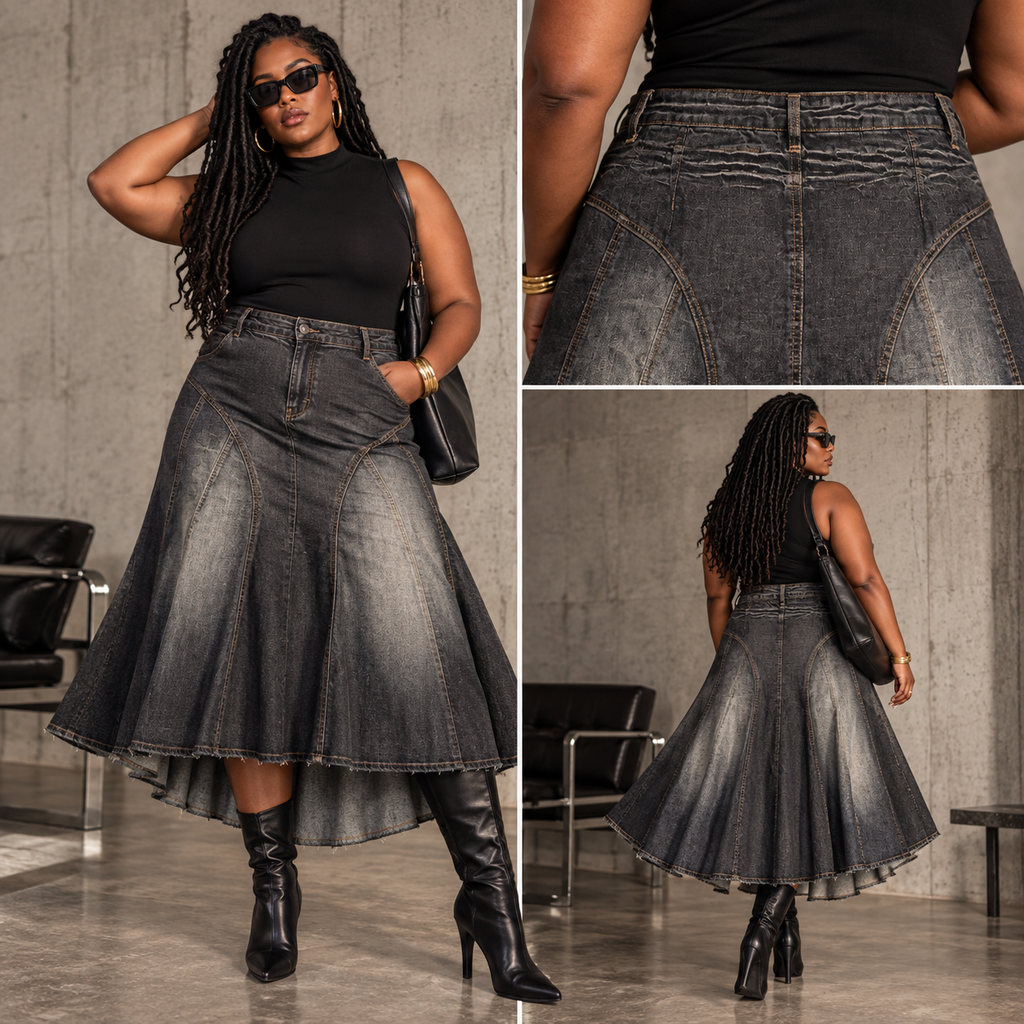 Vintage 2000s Metro 7 Sculptural High-Low Denim Skirt — Size 14