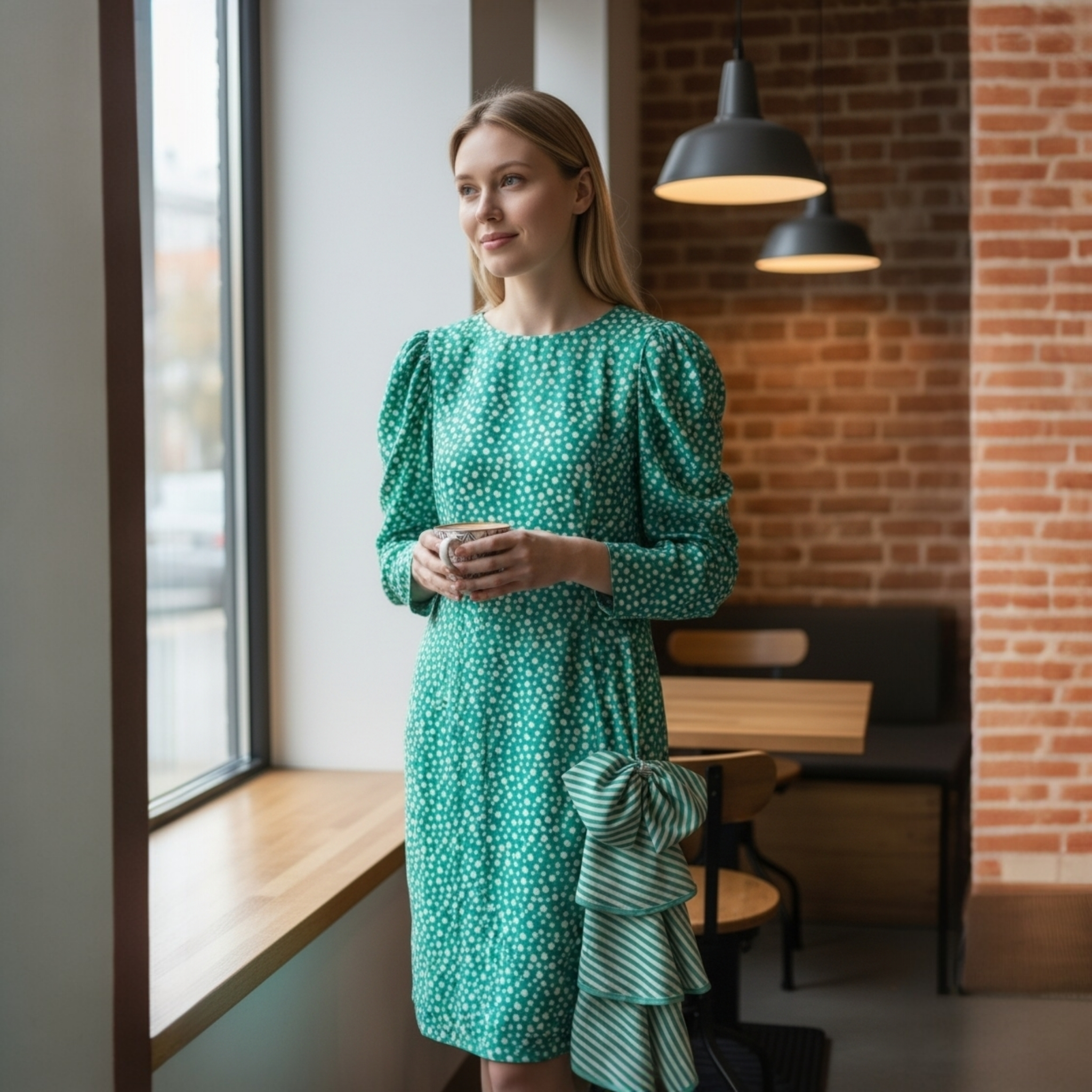 Junnie Leigh - 80s Silk Jacquard Polka Dot Print Midi Dress | Junnie Leigh - Shop Vintage Dresses