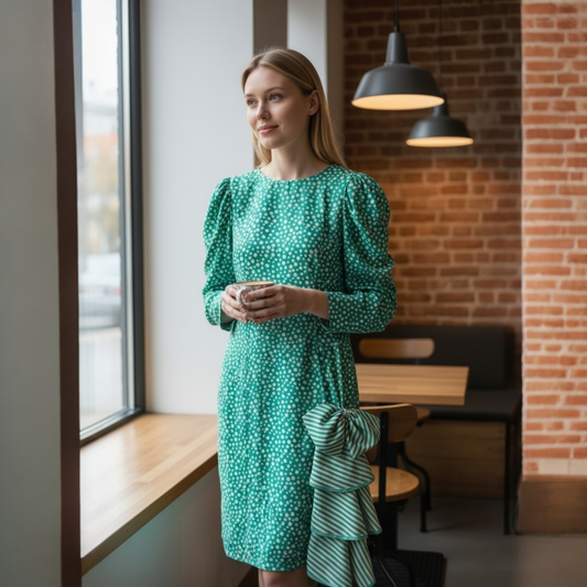 Junnie Leigh - 80s Silk Jacquard Polka Dot Print Midi Dress | Junnie Leigh - Shop Vintage Dresses