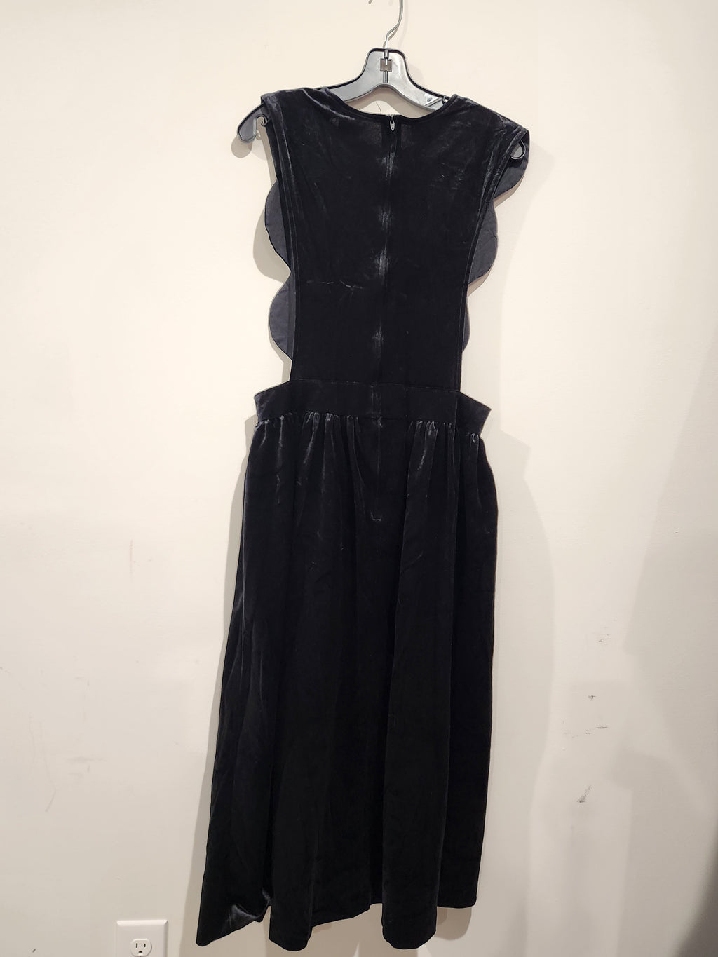 Vintage Harold Square Sculptural Black Velvet Jumper Dress with Rose Detail