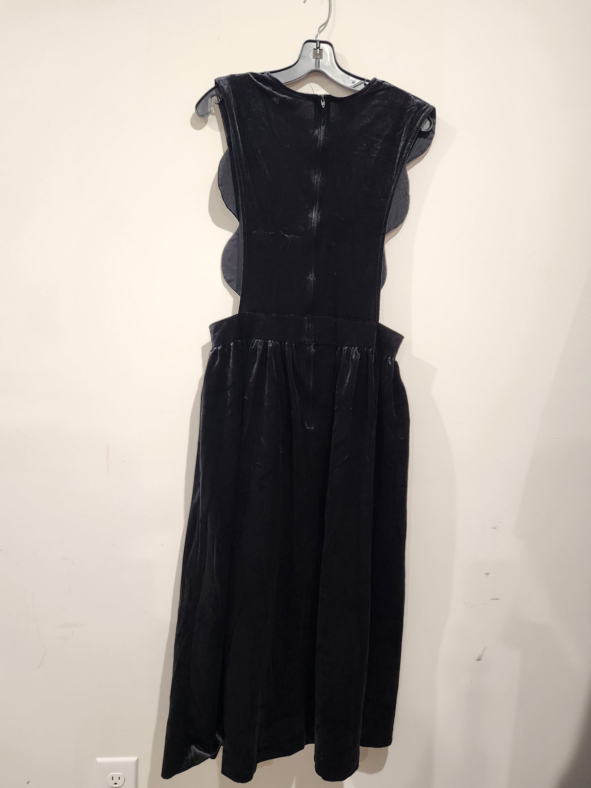 Vintage Harold Square Sculptural Black Velvet Jumper Dress with Rose Detail
