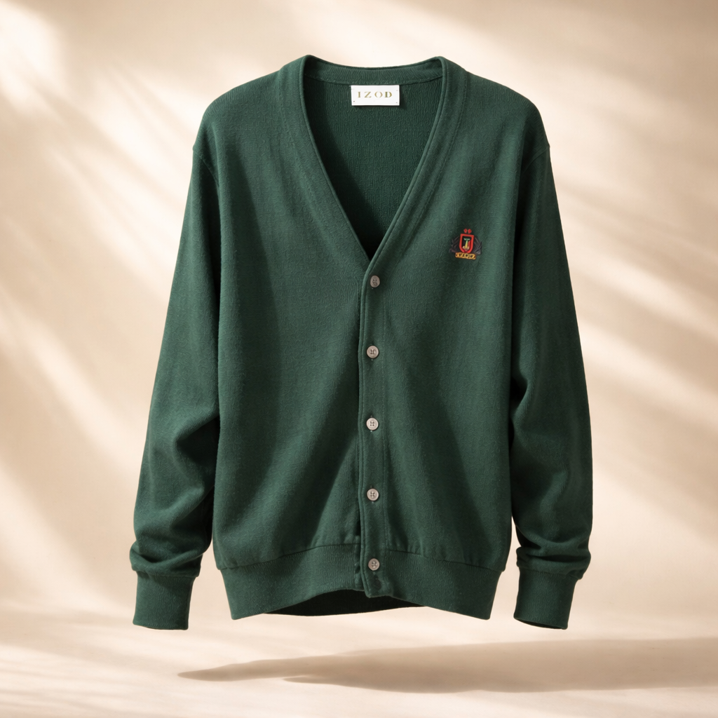 90's Green  Izod Cardigan, Sz L