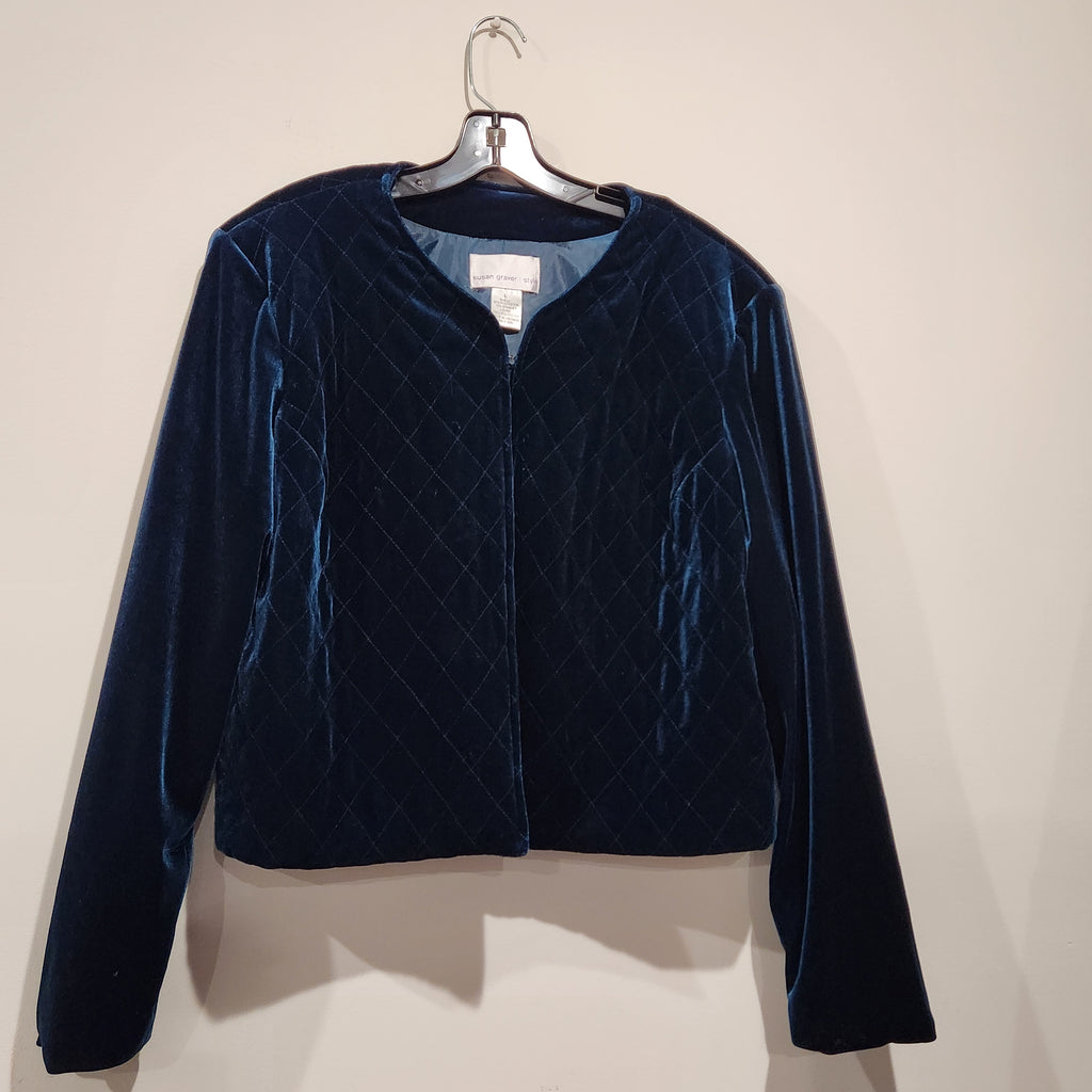 Susan Graver Style Midnight Blue Quilted Velvet Jacket | Size L