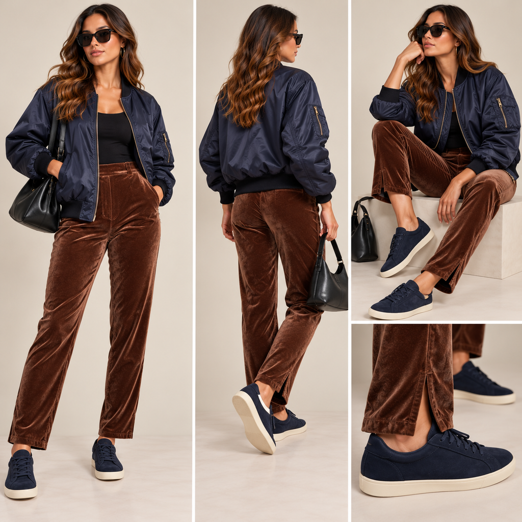 Vintage MONDI Chocolate Brown Cotton-Modal Velvet Trousers — Size 12