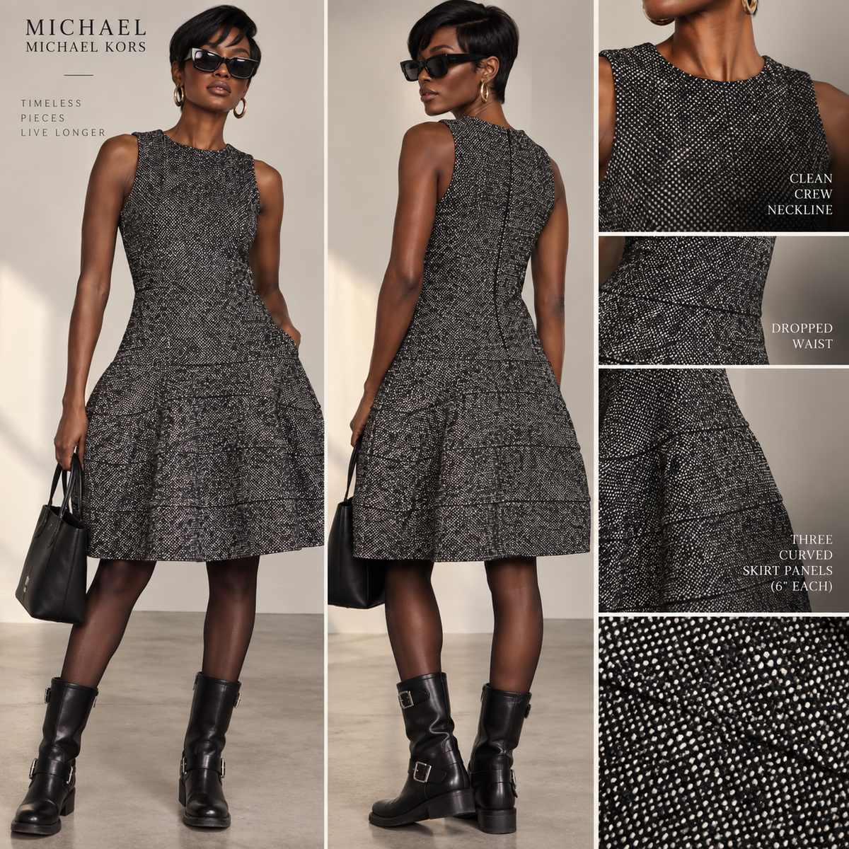 MICHAEL Michael Kors Black & Ivory Cotton-Wool Sculptural Dress — Size 4