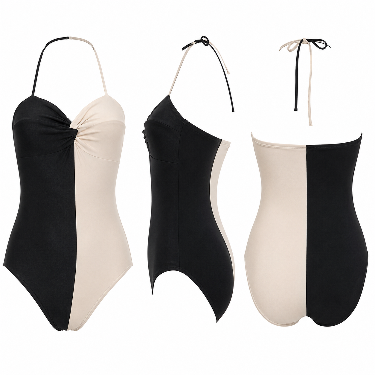 Vintage Oscar de la Renta for Saks Fifth Avenue Colorblock Halter Swimsuit | Designer One-Piece