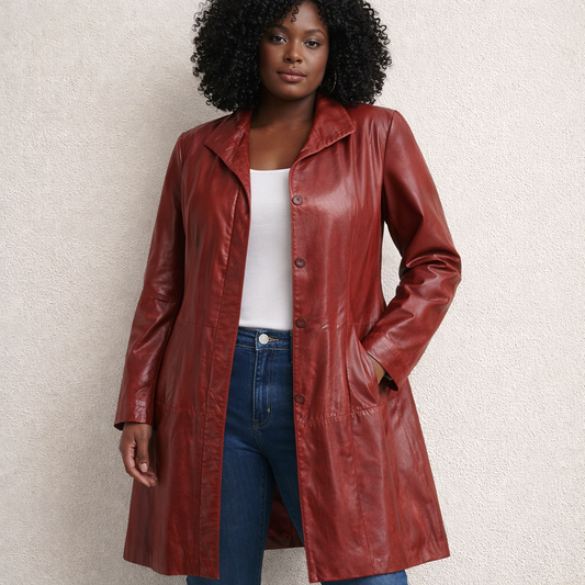 Pelle Studio Deep Red Leather Coat – Vintage Luxe Statement  Size XL
