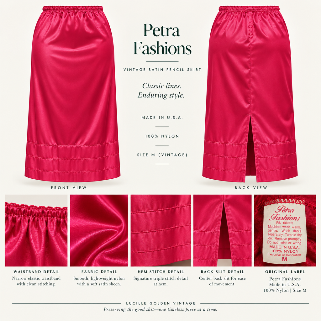Vintage Petra Fashions Fuchsia Nylon Column Skirt, c. 1970s–80s — Made in USA