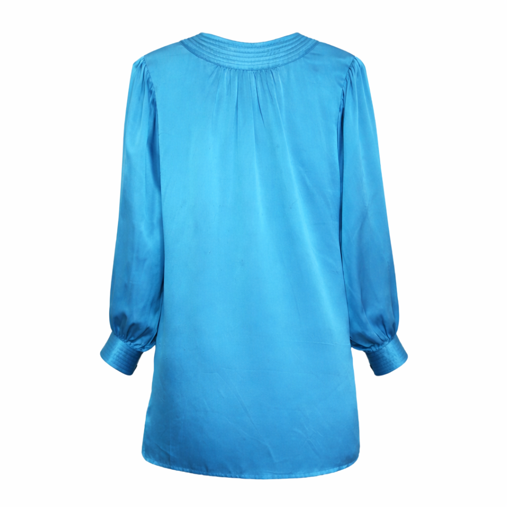 Vintage Pierre Cardin Silk Blouse – Electric Blue Bishop Sleeve Tunic – Paris New York Boutique Size M