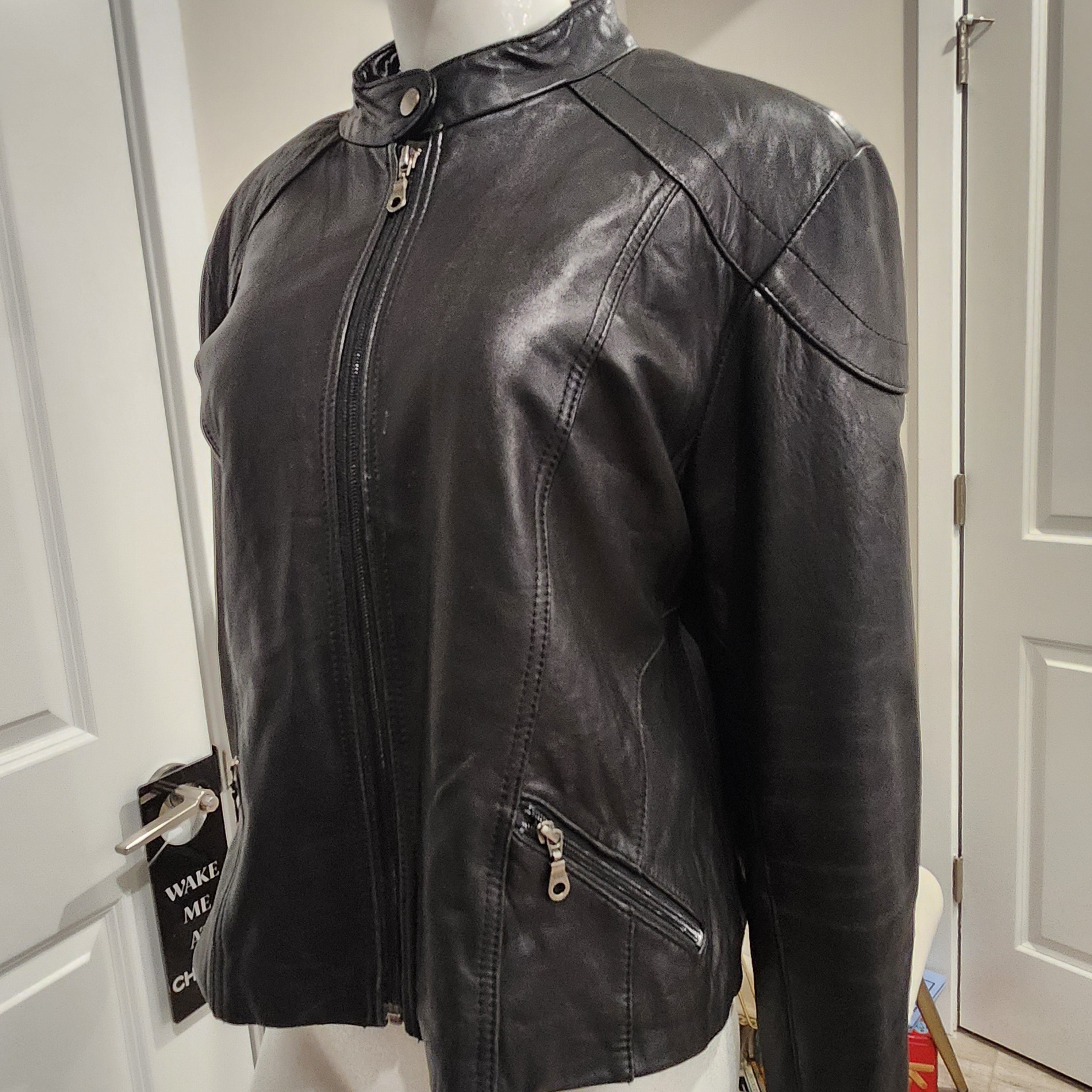 Genuine New Zealand Lambskin Leather Moto Jacket – Black M