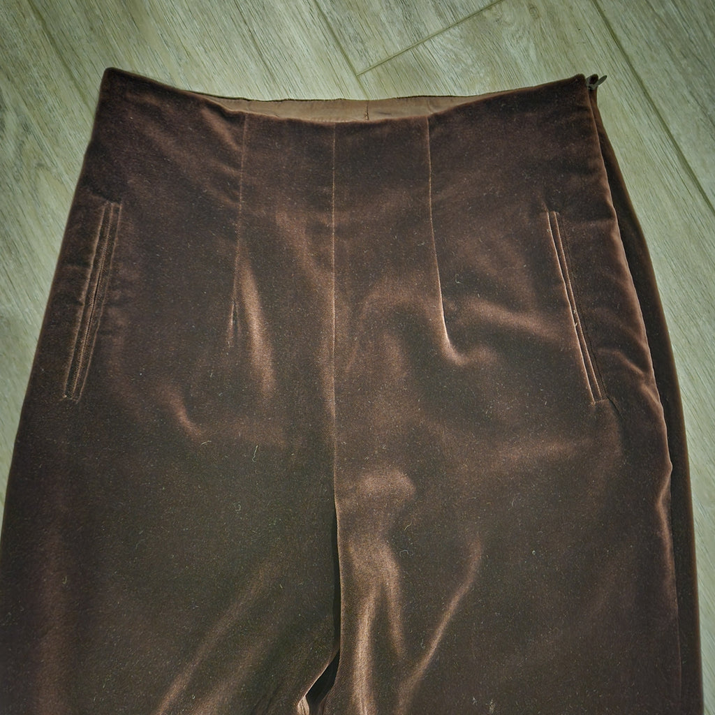 Vintage MONDI Chocolate Brown Cotton-Modal Velvet Trousers — Size 12