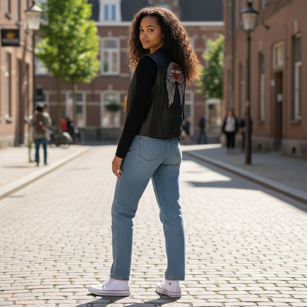 Vintage Black Leather Motcorcycle Club Riding Vest Black Betty Boop, Harley Davidson Patches Size L