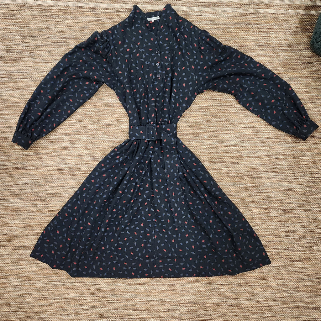 Vintage Long Sleeve Button Front Midi Dress