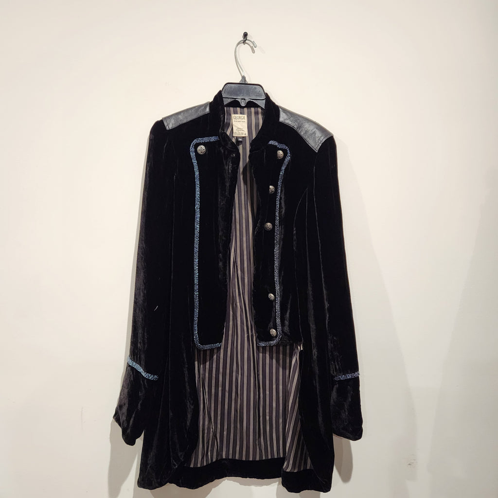 Georgie Black Silk-Blend Velvet Embellished Military Jacket
