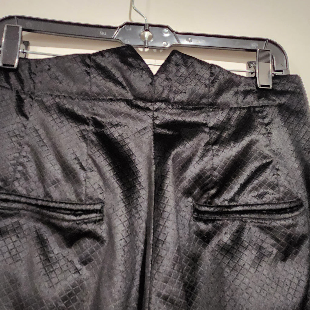 Vintage Black Diamond-Textured Velvet Flared Trousers