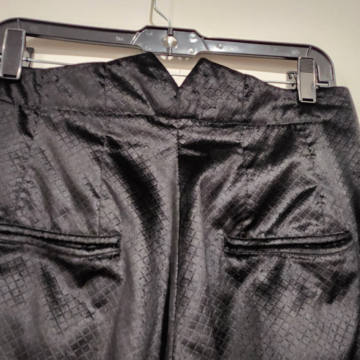 Vintage Black Diamond-Textured Velvet Flared Trousers