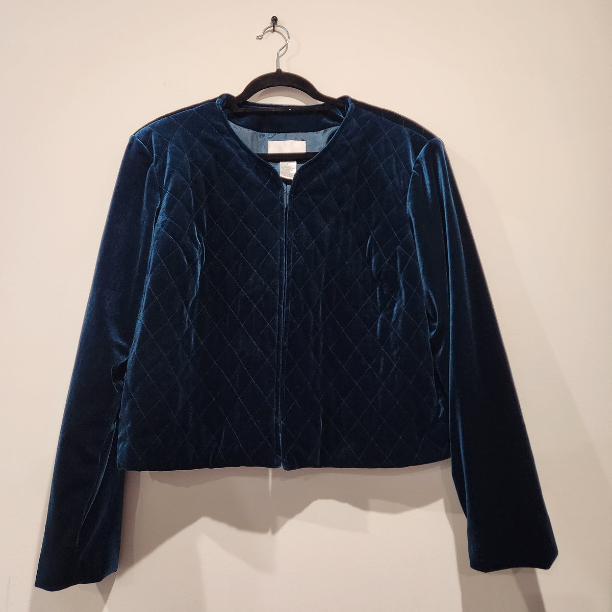 Susan Graver Style Midnight Blue Quilted Velvet Jacket | Size L