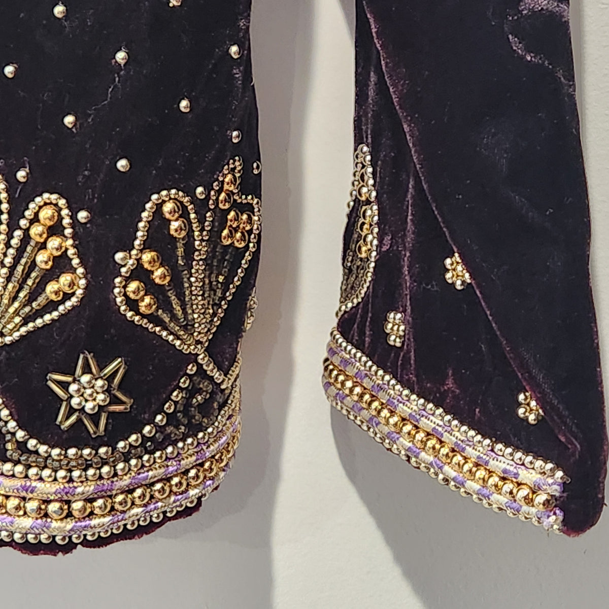 Vintage Black Cherry Velvet Beaded Evening Jacket | Gold Embroidery
