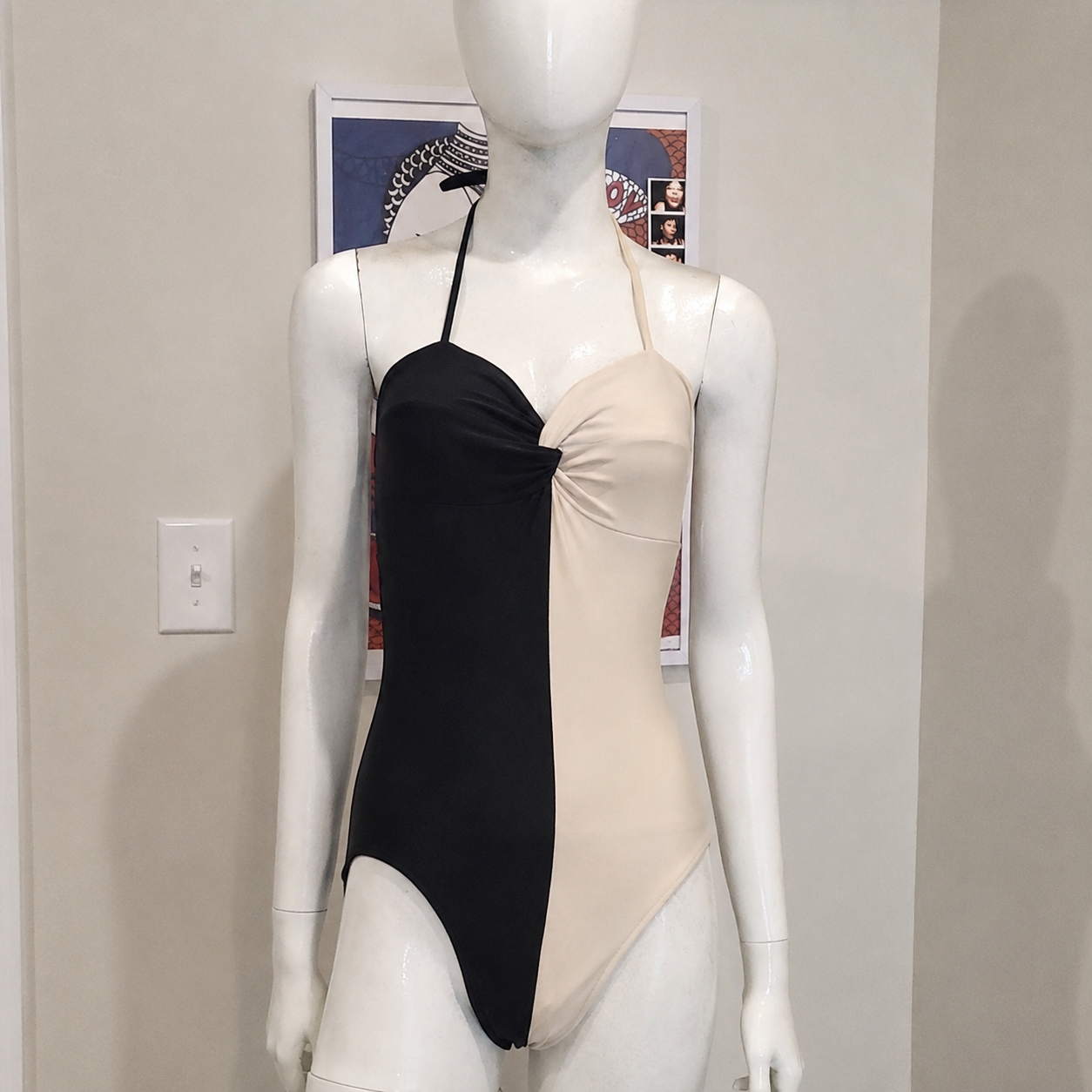 Vintage Oscar de la Renta for Saks Fifth Avenue Colorblock Halter Swimsuit | Designer One-Piece