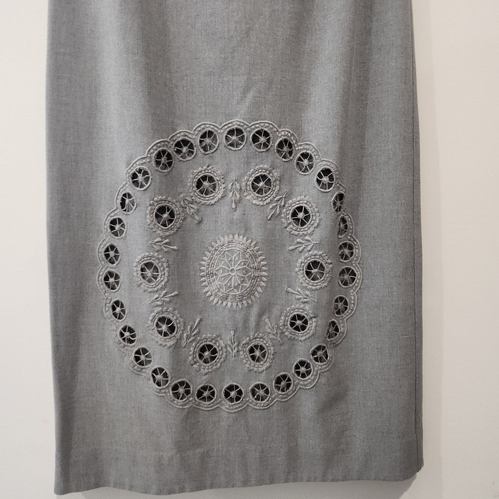 Rare Sea Broderie-anglaise Grey Wool Twill Skirt Size M