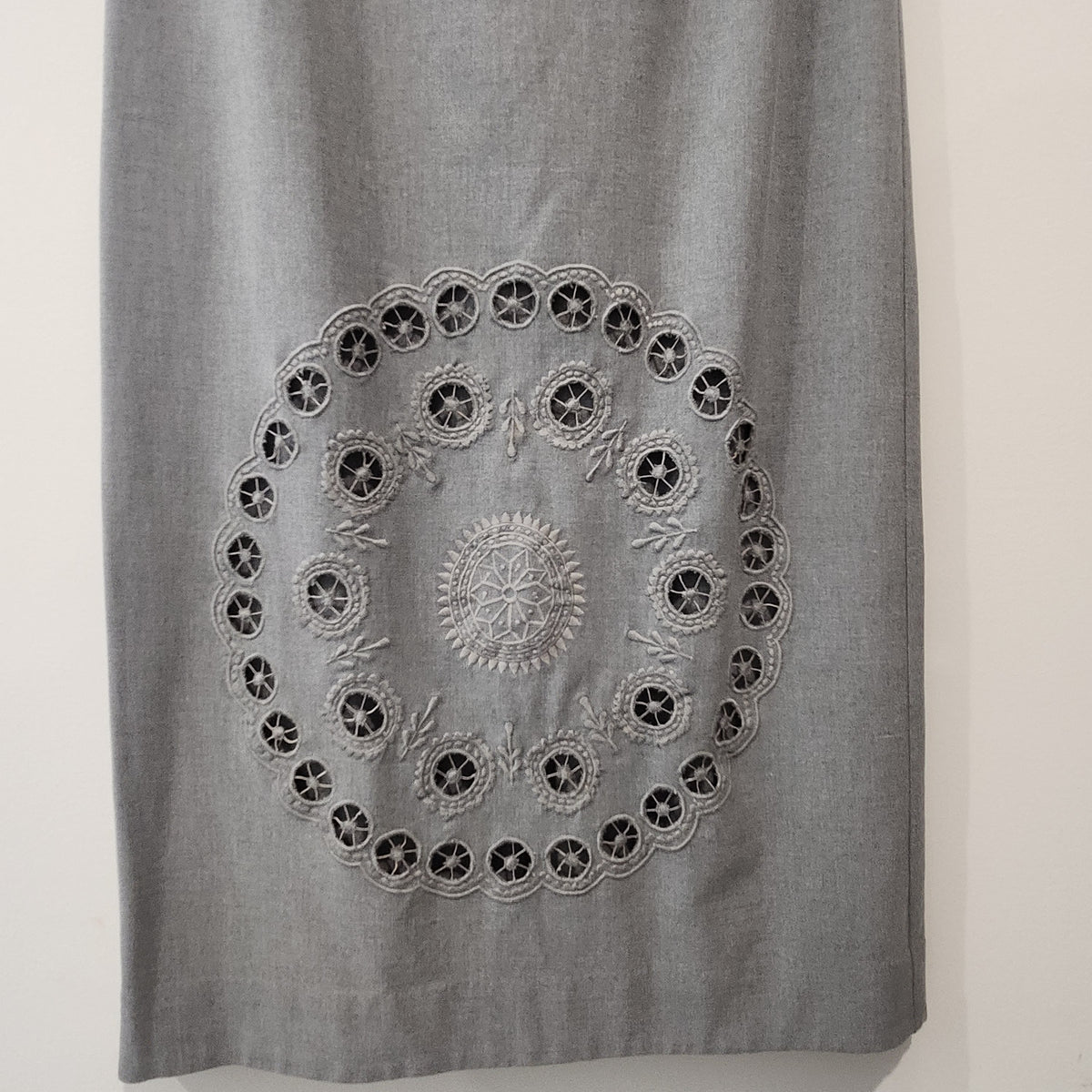 Rare Sea Broderie-anglaise Grey Wool Twill Skirt Size M