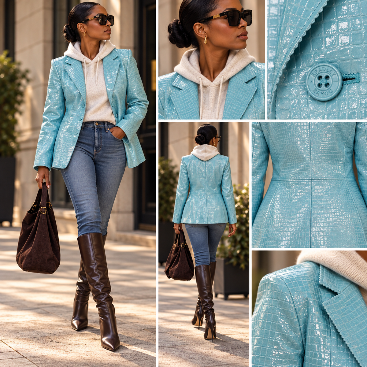 Bradley Turquoise Croc-Embossed Genuine Leather Blazer
