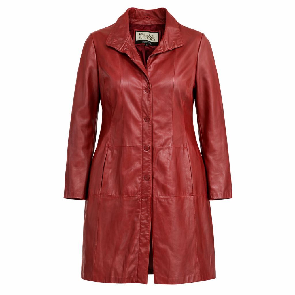 Pelle Studio Deep Red Leather Coat – Vintage Luxe Statement  Size XL