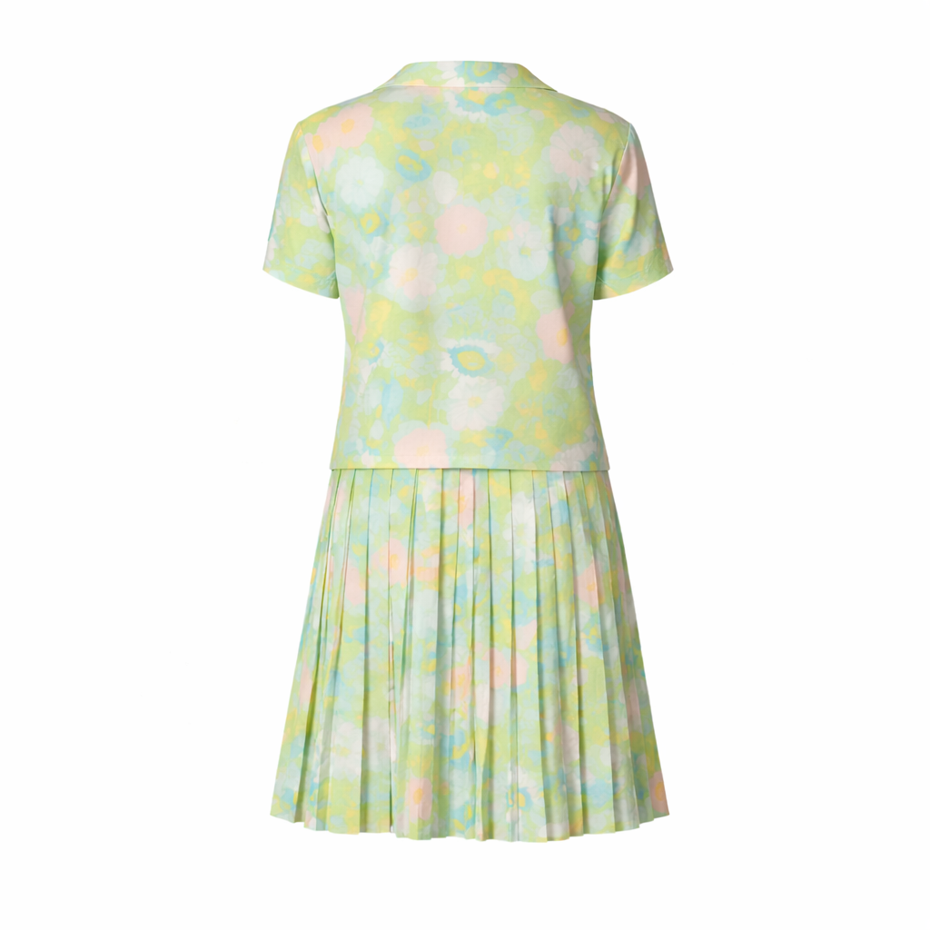 Vintage 1970s Pastel Floral Pleated Skirt Set — Aurelia Classics Size M