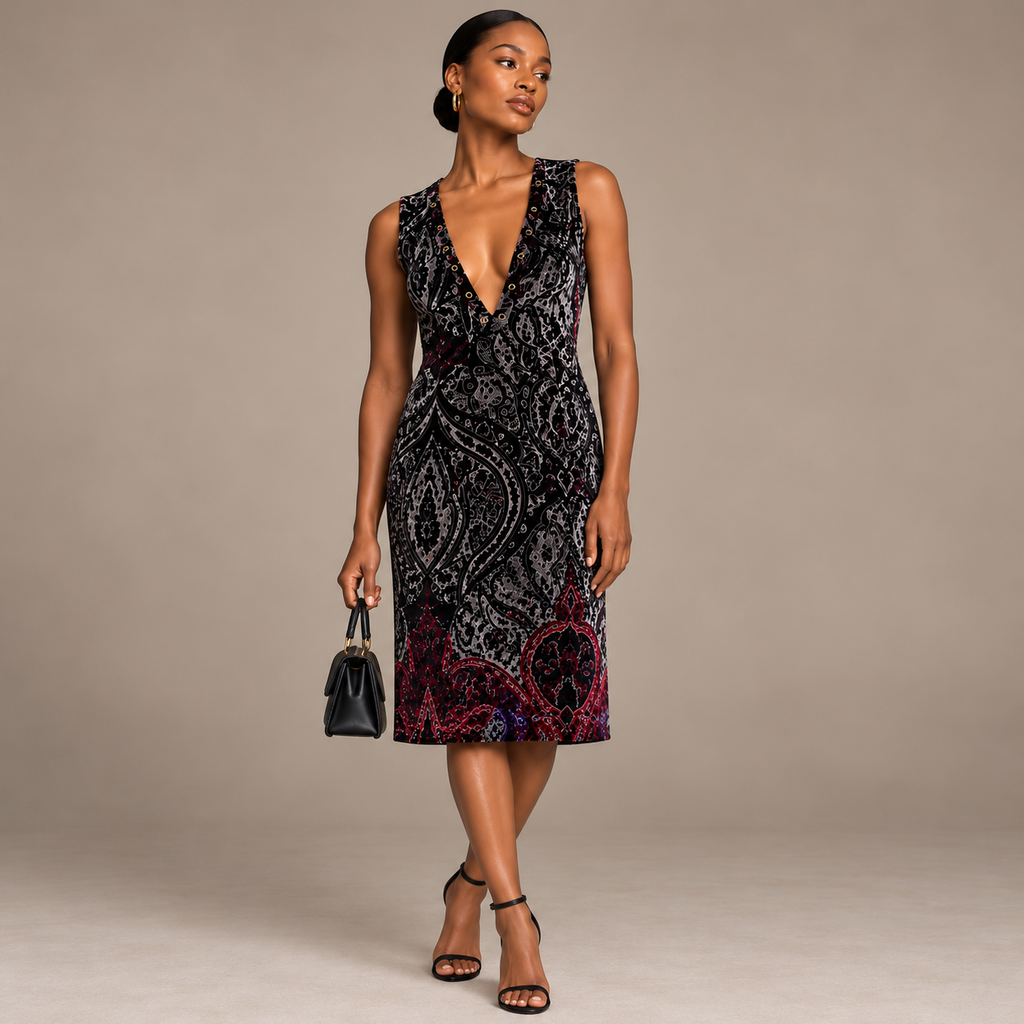 Vintage Sportmax Silk-Blend Paisley Velvet Dress | Made in Italy