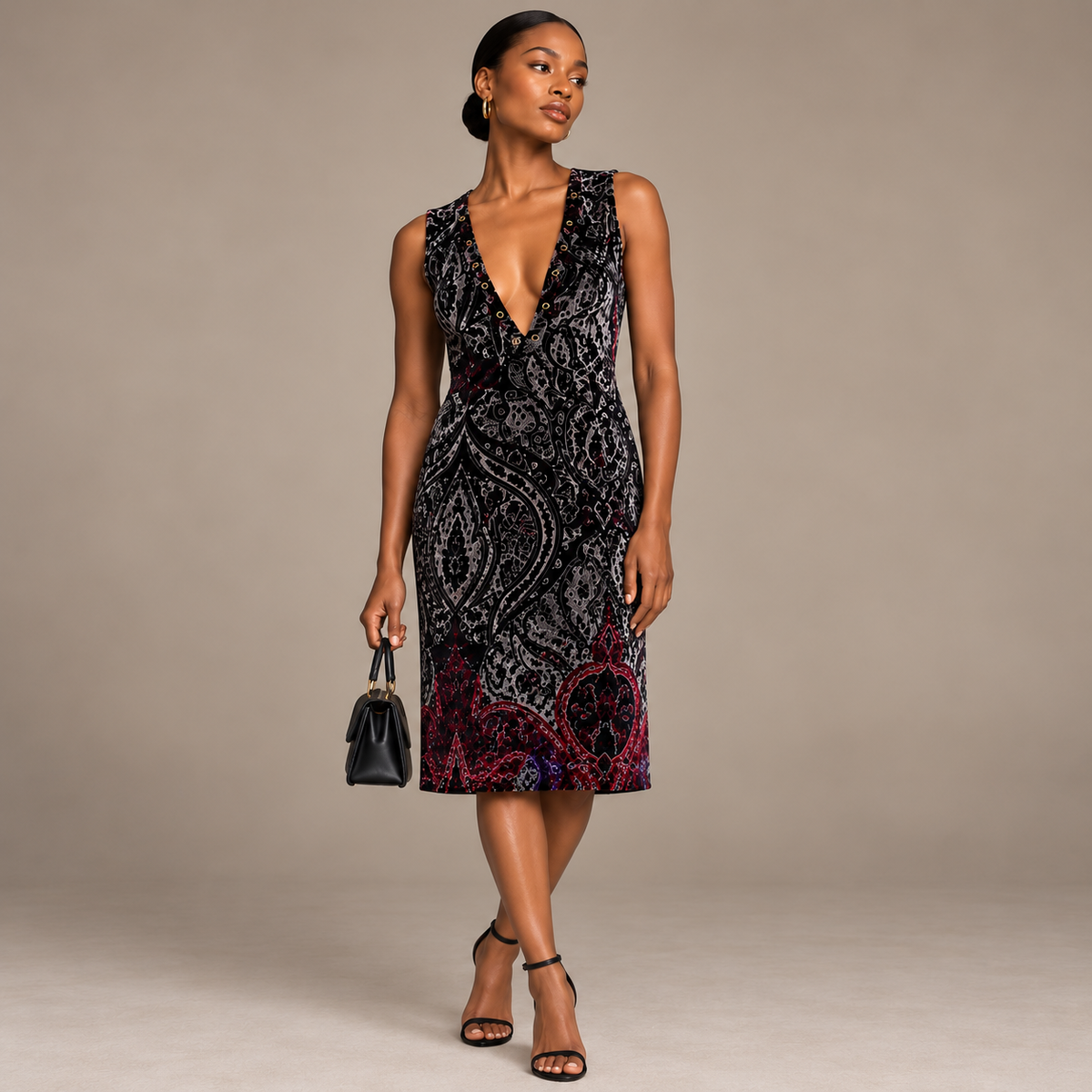 Vintage Sportmax Silk-Blend Paisley Velvet Dress | Made in Italy
