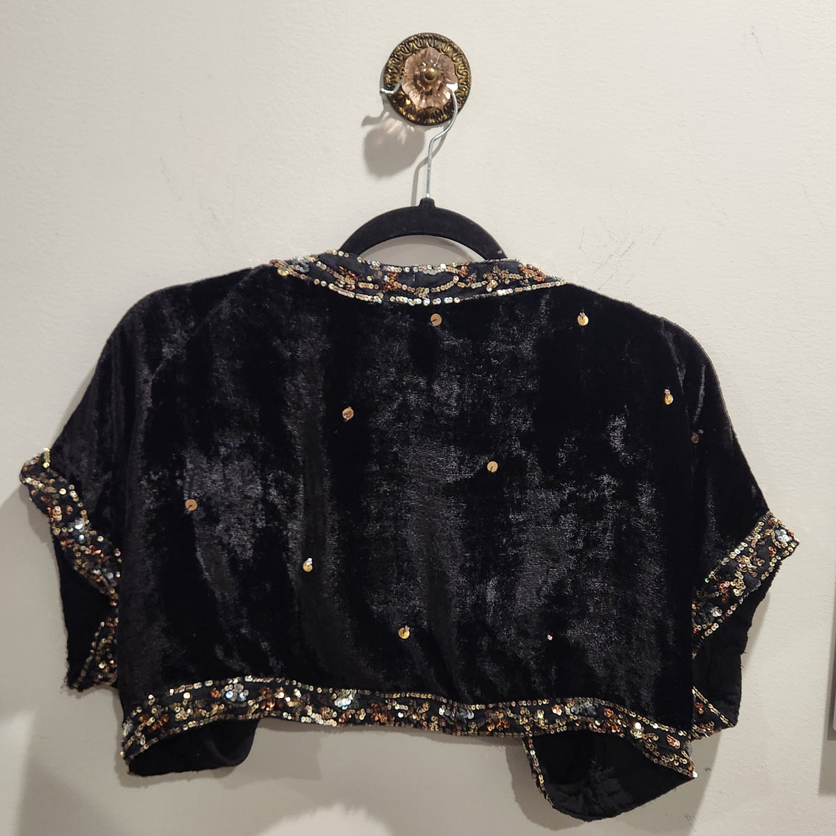 Flashback Black Velvet Sequin-Trim Cropped Evening Jacket XL