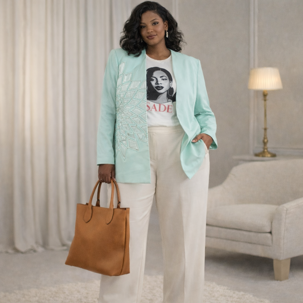 Vintage Mariella Ferretti Mint Embellished Evening Jacket – Beaded Geometric Art-Deco Blazer