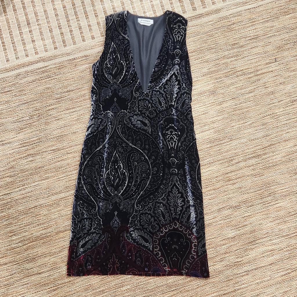 Vintage Sportmax Silk-Blend Paisley Velvet Dress | Made in Italy