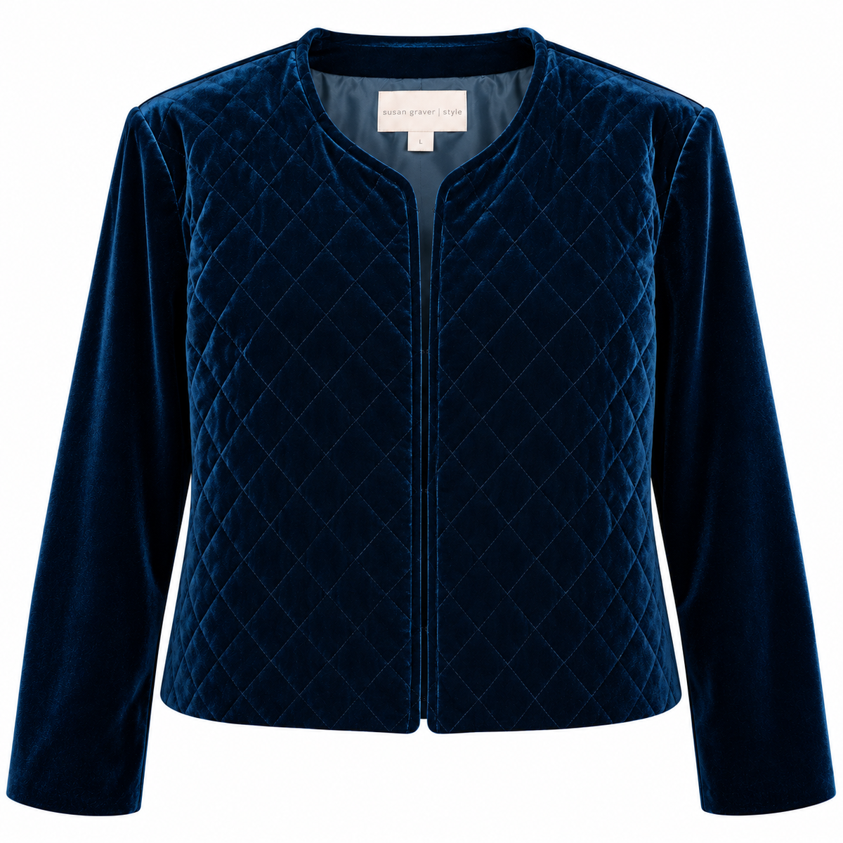 Susan Graver Style Midnight Blue Quilted Velvet Jacket | Size L