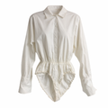 Vintage Donna Karan White Cotton Shirt Bodysuit — Tailored Blouse | 90s Minimalist Designer  Size 10
