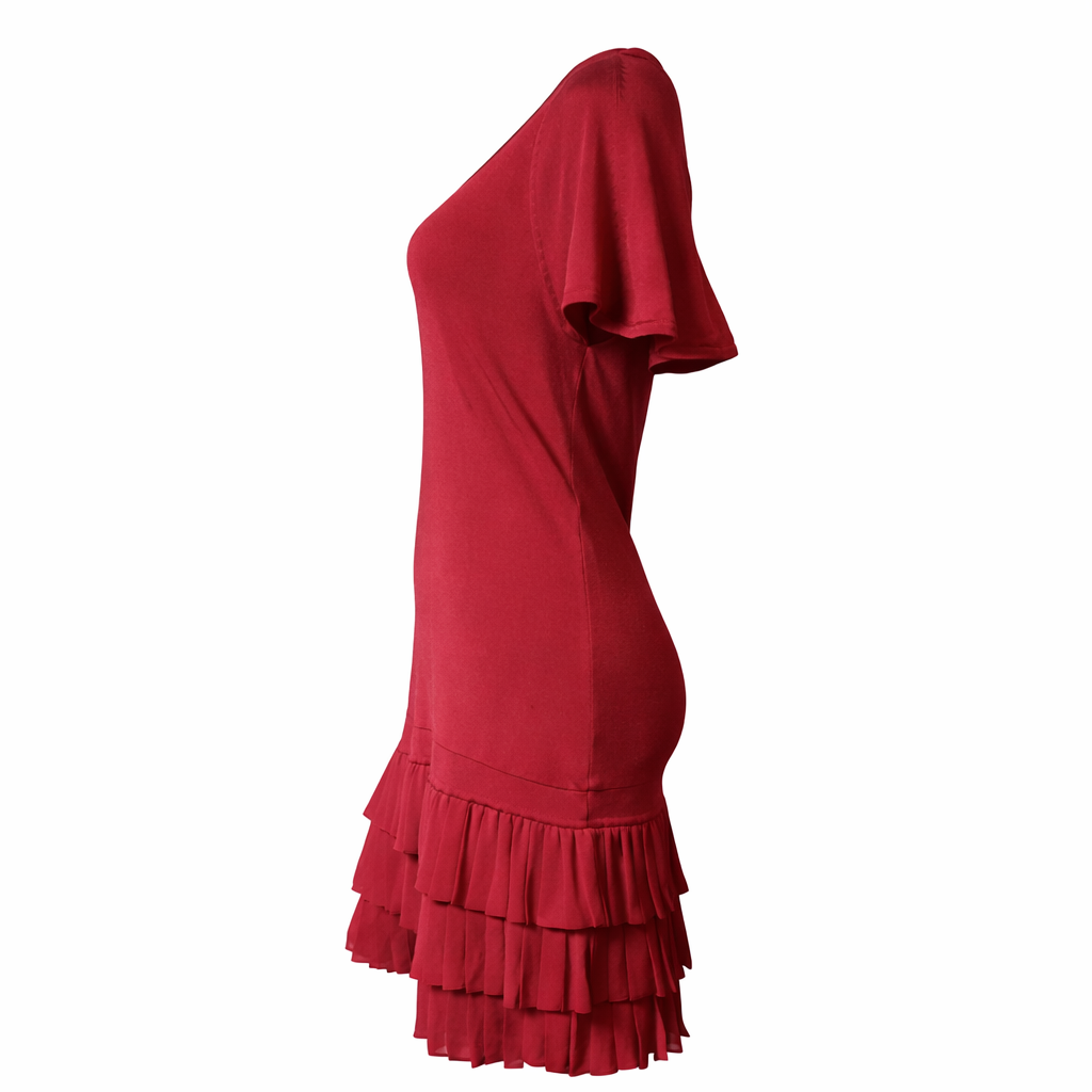 Karen Millen Raspberry Ruffle Hem Knit Dress — Contemporary Feminine Silhouette Size 3