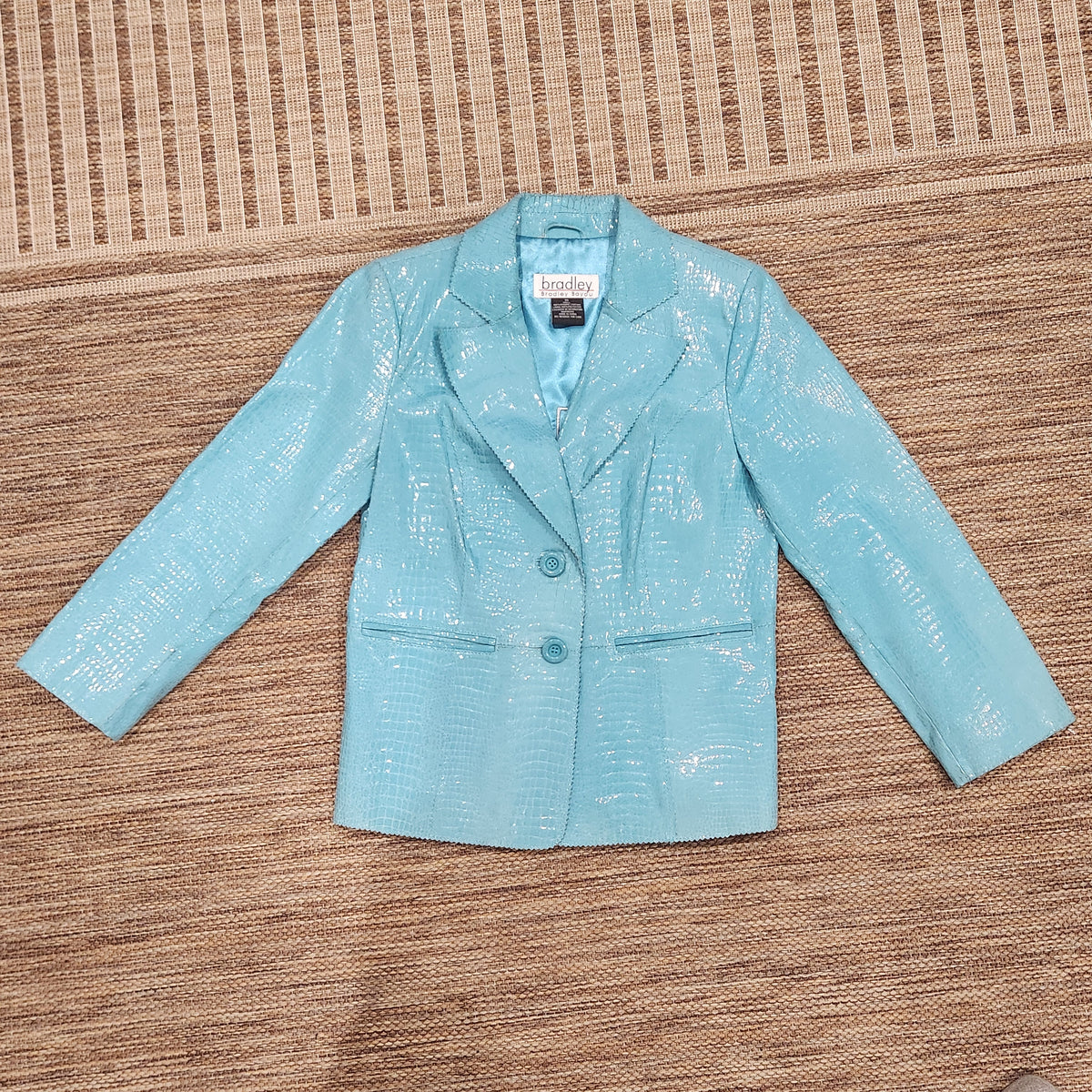 Bradley Turquoise Croc-Embossed Genuine Leather Blazer