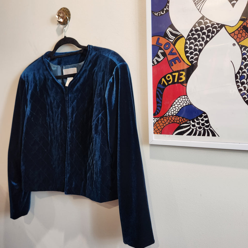 Susan Graver Style Midnight Blue Quilted Velvet Jacket | Size L