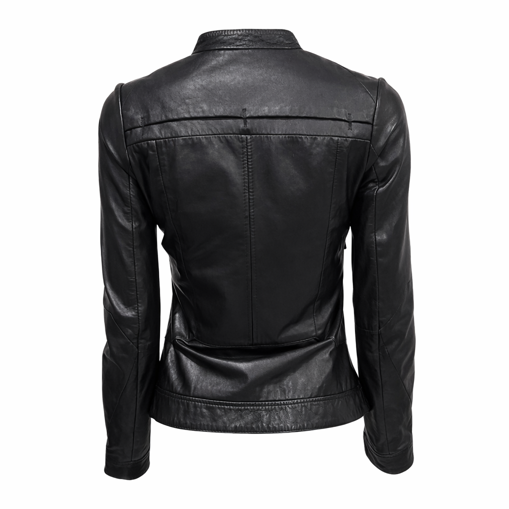 G-Star Raw Black Leather Moto Jacket – Fitted Minimalist Zip Style | Size XS