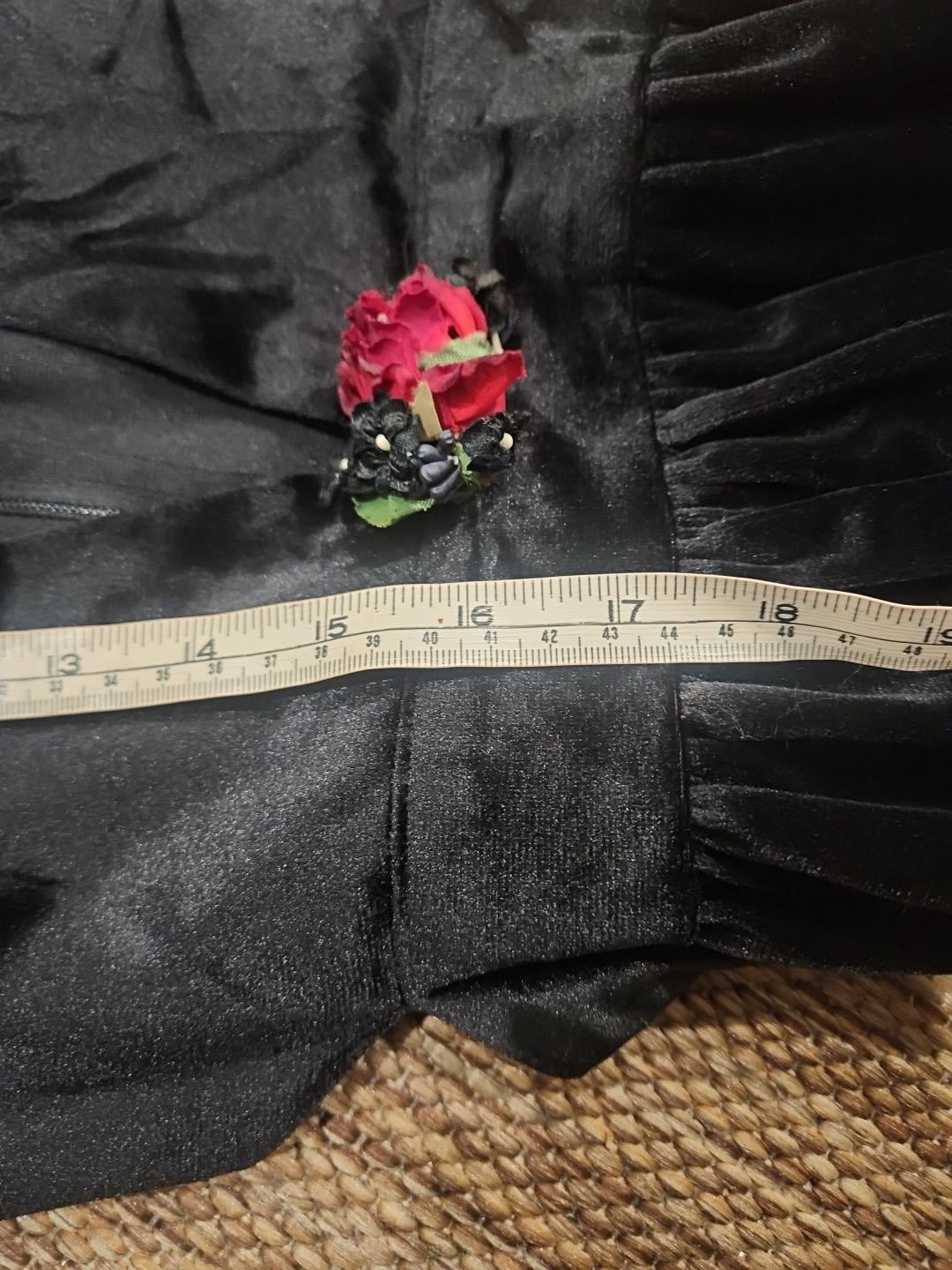 Vintage Harold Square Sculptural Black Velvet Jumper Dress with Rose Detail