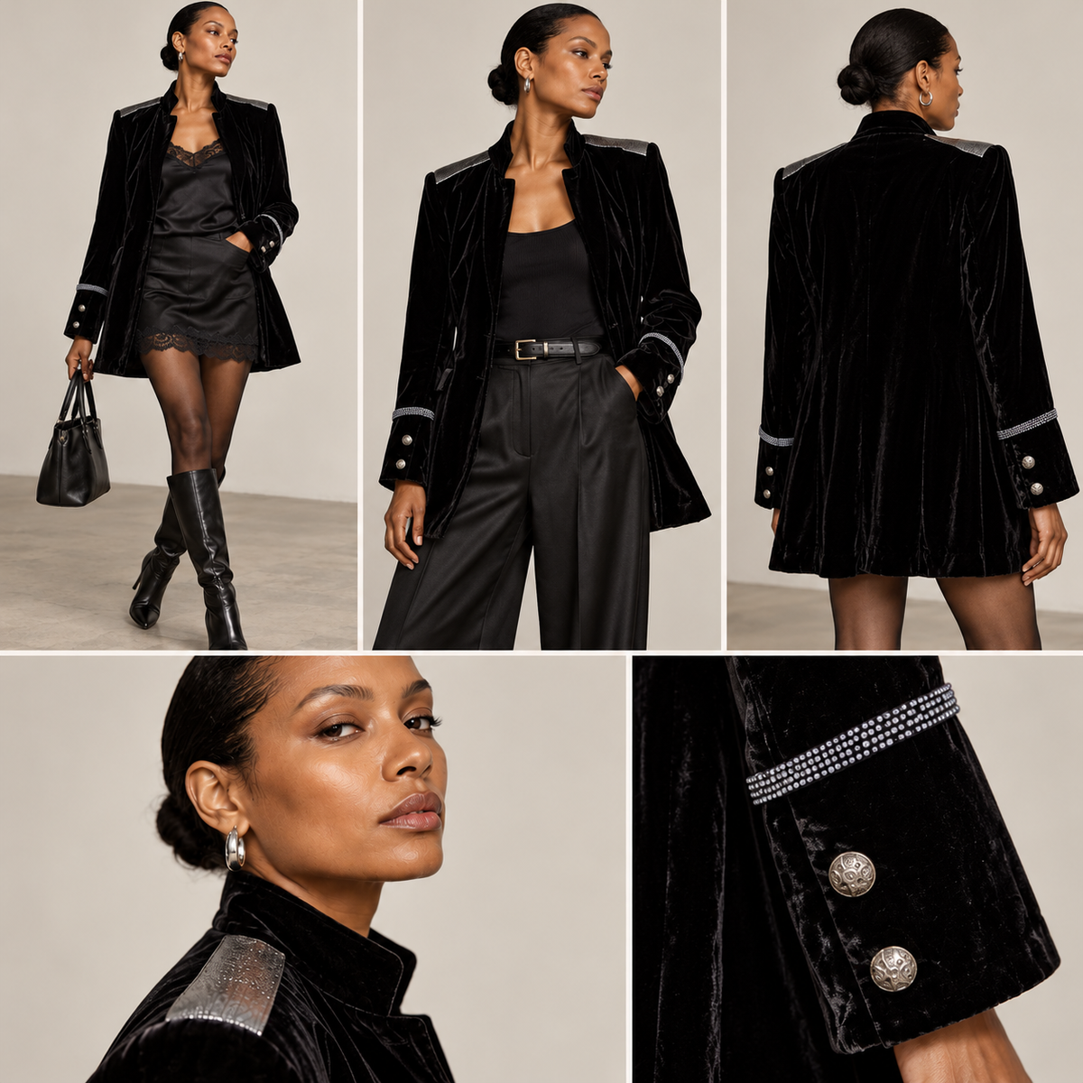Georgie Black Silk-Blend Velvet Embellished Military Jacket