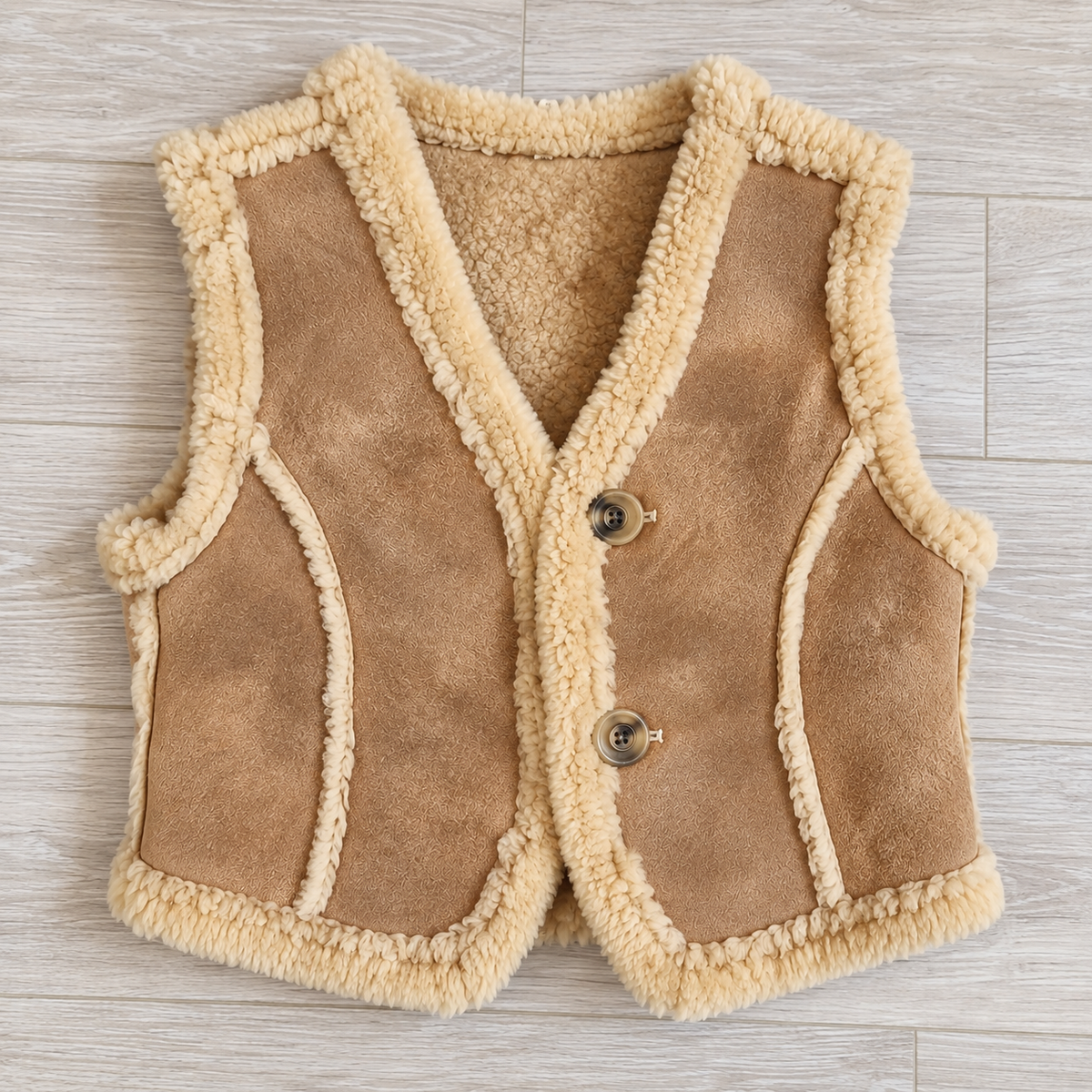 Vintage Shearling Toggle Vest — Size 12 / Fits S–M
