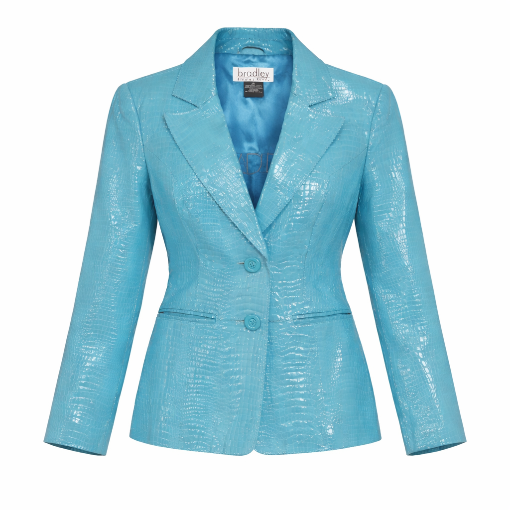 Bradley Turquoise Croc-Embossed Genuine Leather Blazer