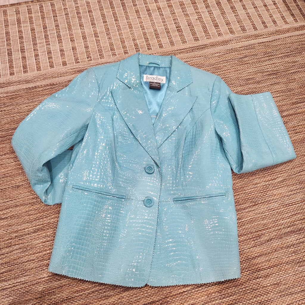 Bradley Turquoise Croc-Embossed Genuine Leather Blazer