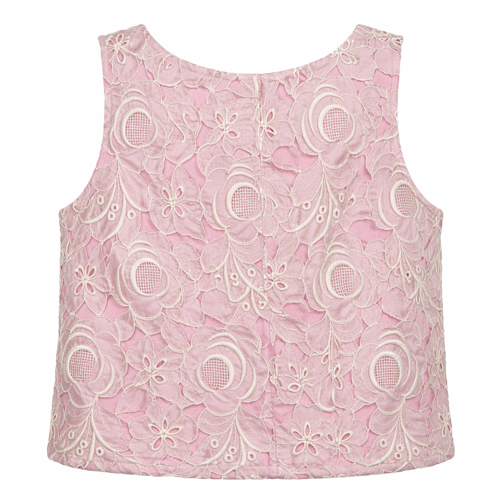 Vintage Pink Embroidered Lace Cropped Top