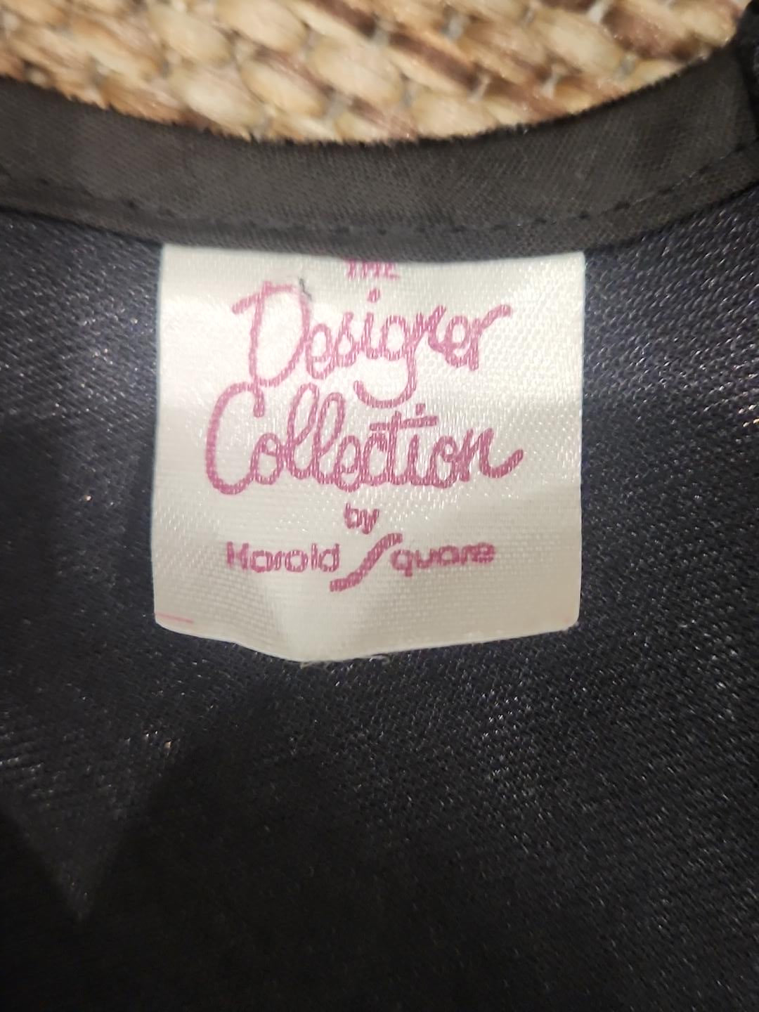 Vintage Harold Square Sculptural Black Velvet Jumper Dress with Rose Detail