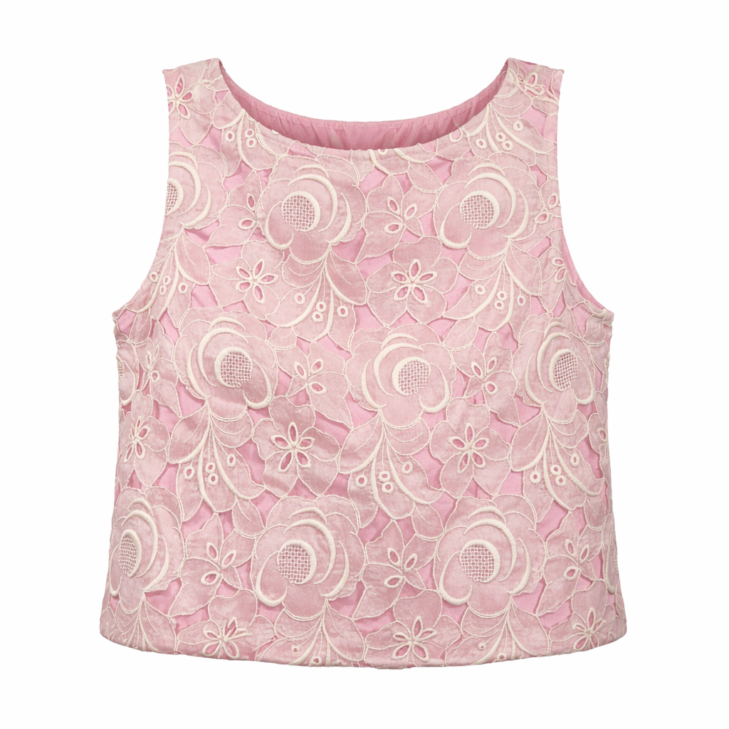 Vintage Pink Embroidered Lace Cropped Top