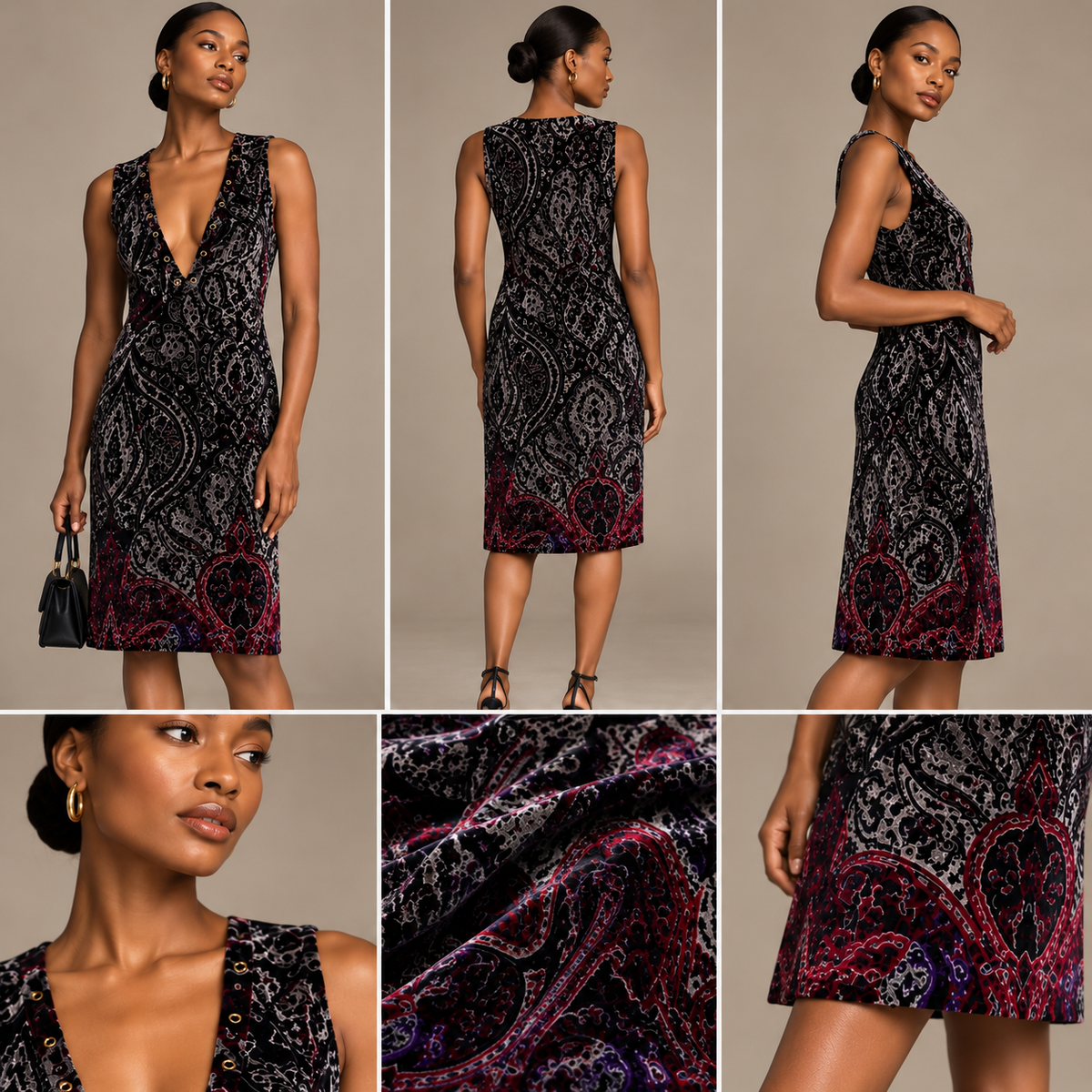 Vintage Sportmax Silk-Blend Paisley Velvet Dress | Made in Italy